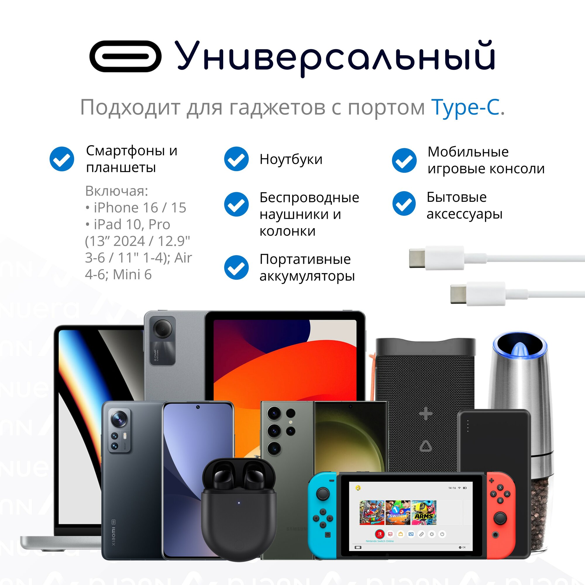 Кабель Type-C - Type-C для быстрой зарядки новых iPhone 15 и iPad, 2м, белый / 18 Вт / Original Drop — фото 1