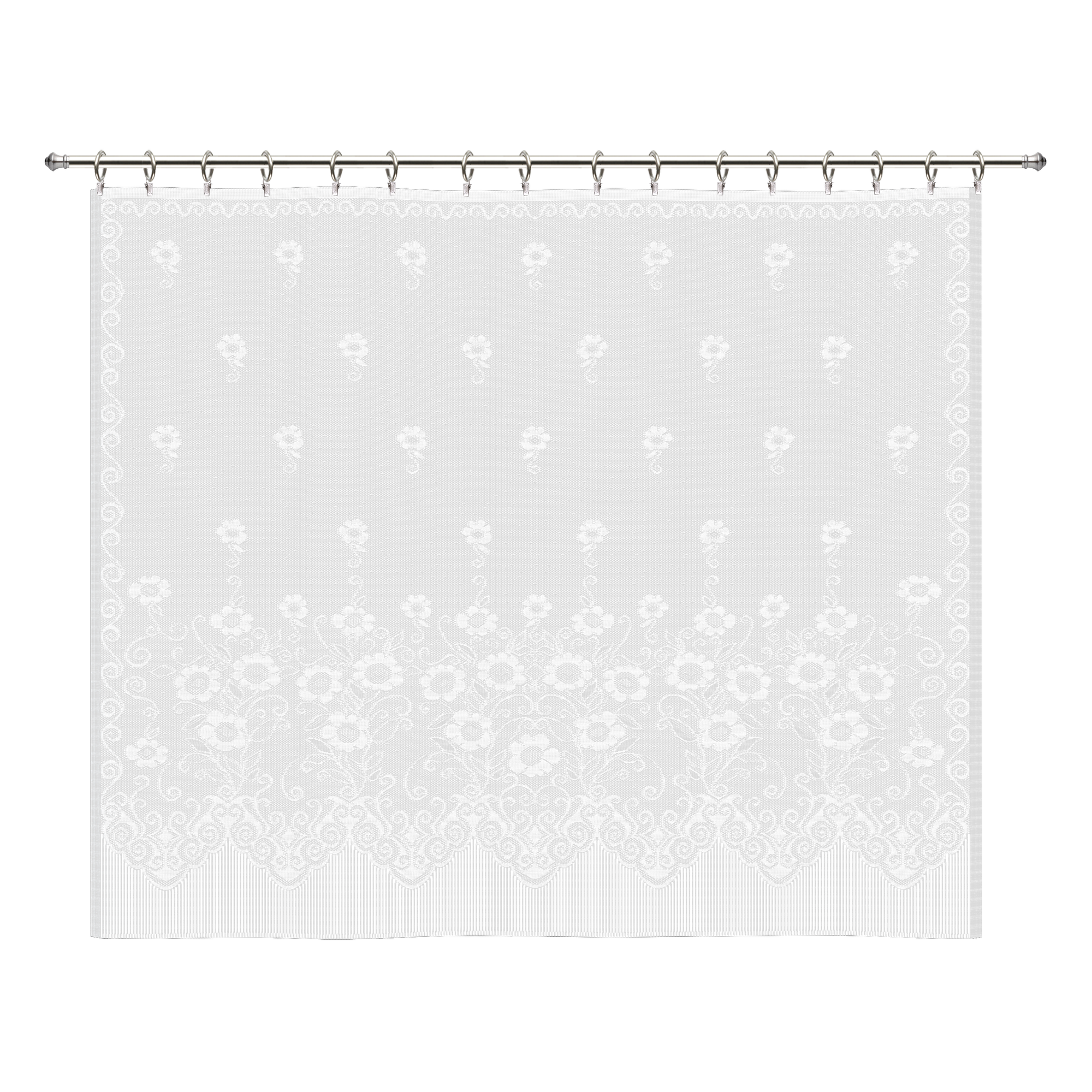 Занавеска для кухни Цветочки без шторной ленты 170x140 см полиэстер цвет белый