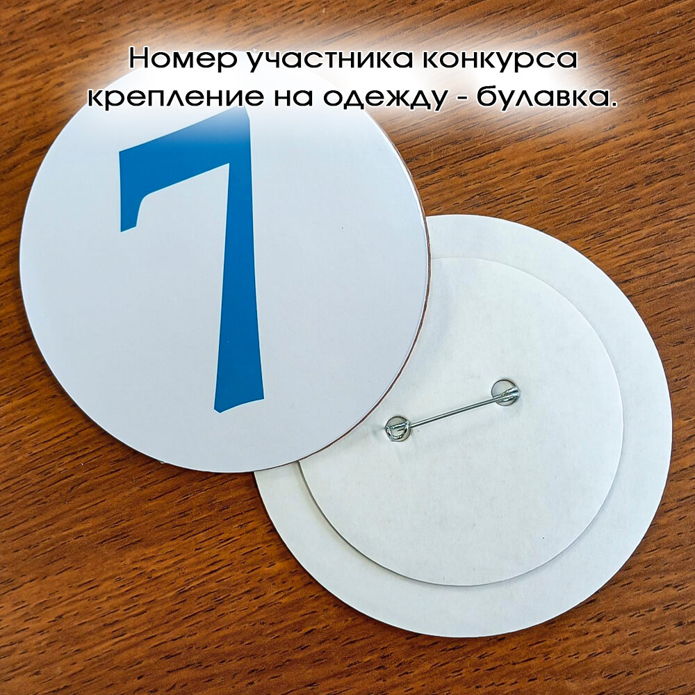Номер участника конкурса. Набор 15 шт. Номера с 1 по 15. Крепление - булавка на одежку.