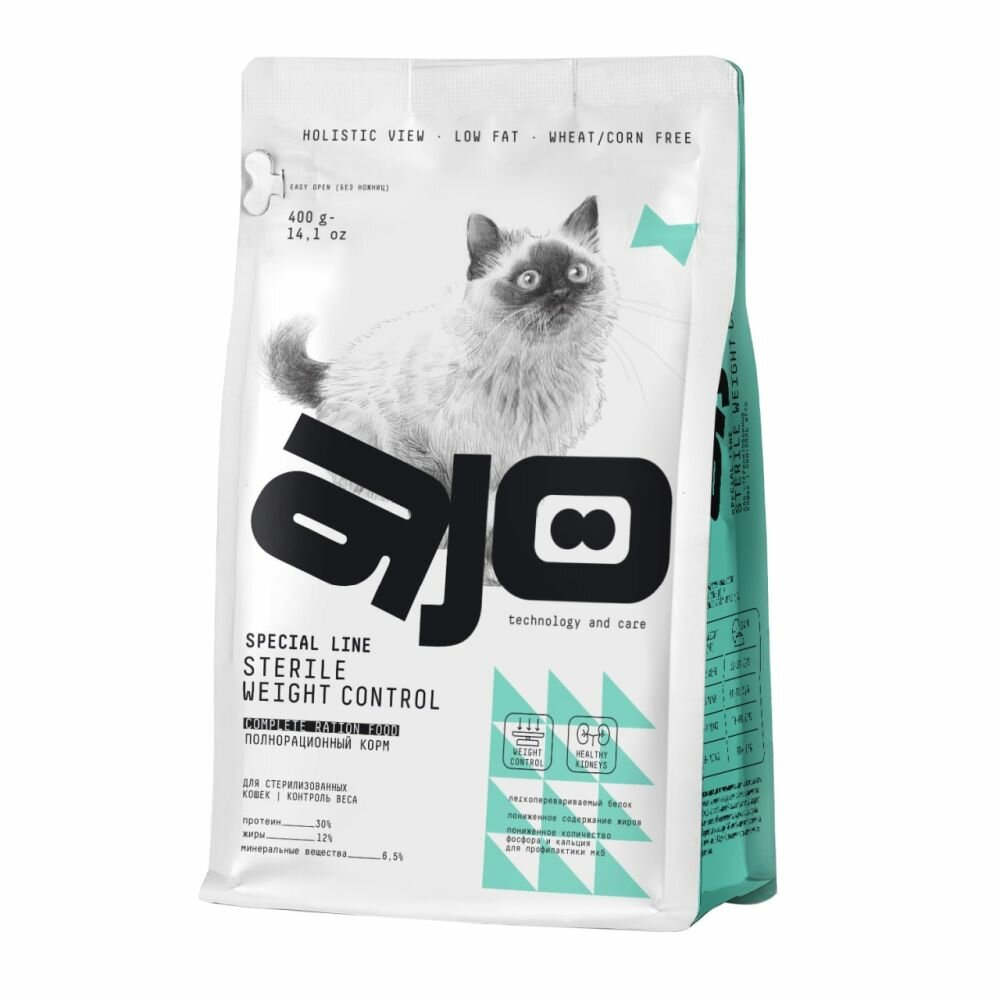 AJO Sterile Weight Control сух. д/стерилизованных кошек контроль веса 400г