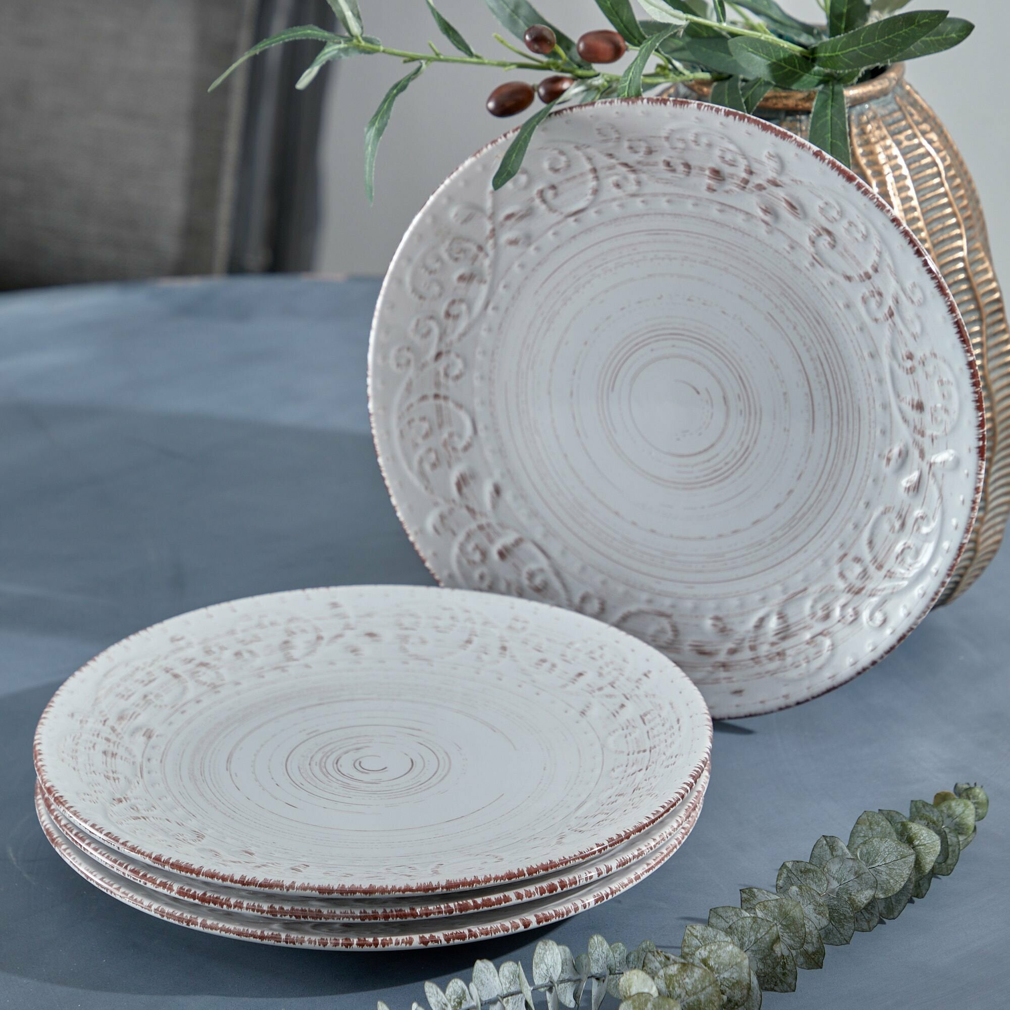 0275-CREA/S4 Тарелки, набор 4 предмета 28x28x3см, Керамика, белый, Glasar