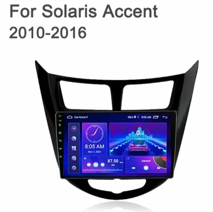 Автомагнитола Android TS7 Hyundai Solaris 2011 - 2017 / Магнитола 2 дин на Андроид хендай Солярис 1 черный глянец