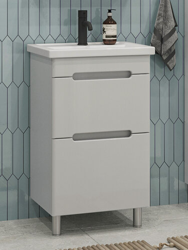 Изображение товара Тумба напольная SanStar Адель 60 с раковиной Фостер 60 (комплект) для ванной комнаты, белая