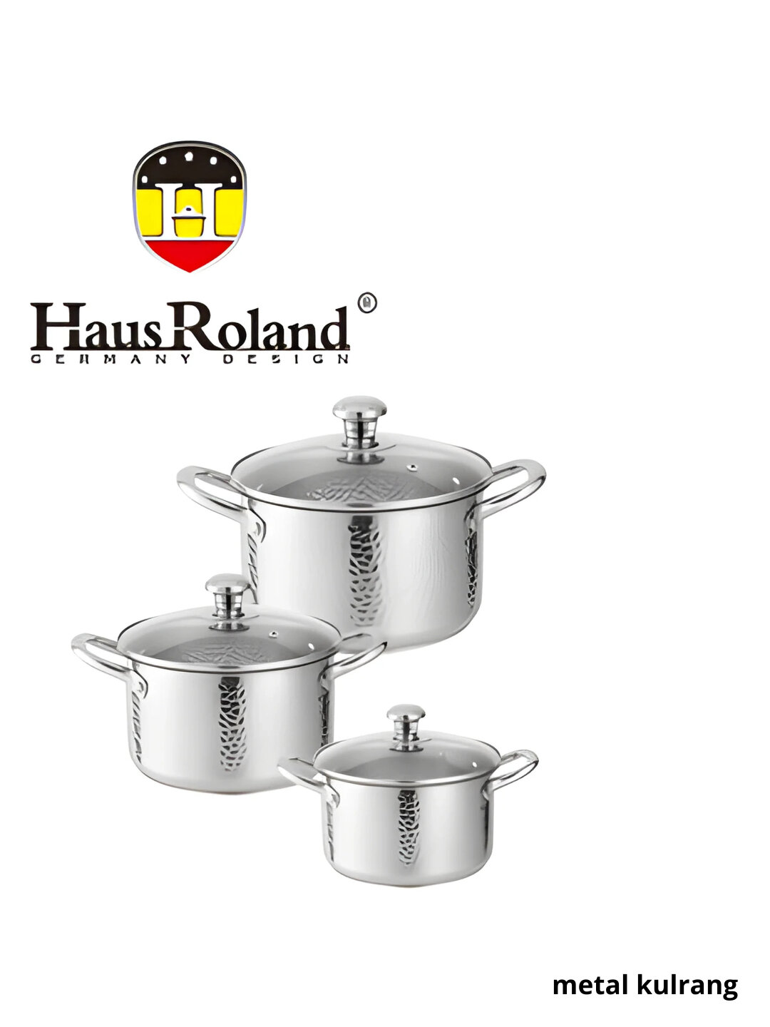 HausRoland набор кастрюль из нержавеющей стали, 3 предмета, с прочными стеклянными крышками - Серый металлик