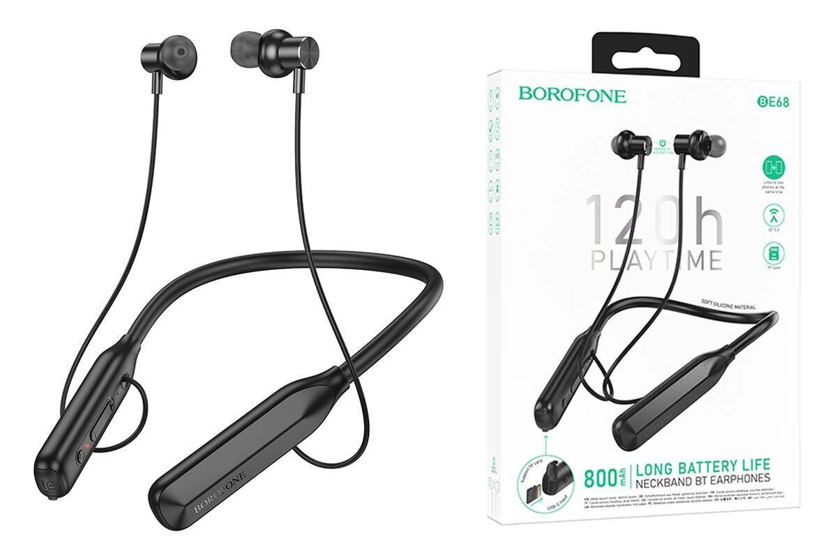 BOROFONE BE68 вакуумные Bluetooth 5.3 наушники с мощным аккумулятором 800 мА·ч, до 120 часов работы, поддержка TF-карт