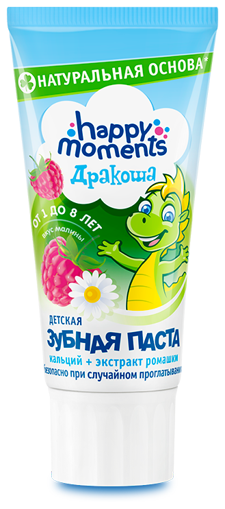 Зубная паста Happy Moments Дракоша со вкусом малины от 1 до 8 лет, 60 мл, 60 г