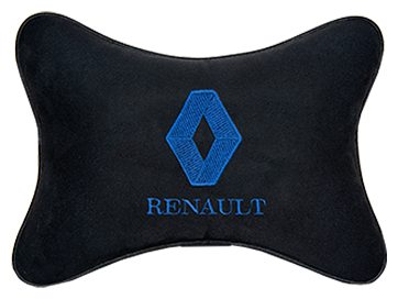 Автомобильная подушка на подголовник алькантара Black (синяя) с логотипом автомобиля Renault