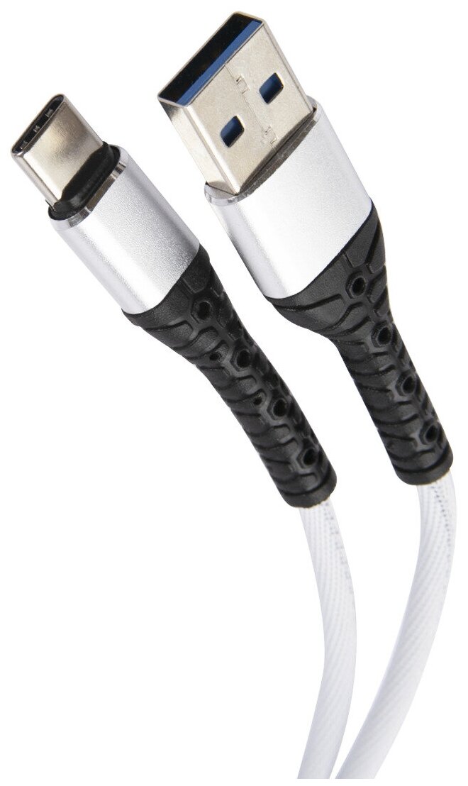 Дата-кабель mObility USB – Type-C, 3А, тканевая оплетка, белый УТ000024537 - фото №1