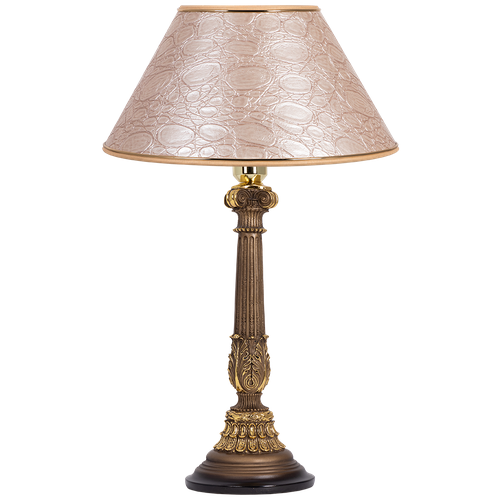 Настольная лампа BOGACHO Колонна испанская бронзовая с жемчужным абажуром из искусственной кожи