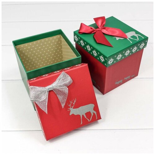 фото Набор коробок северный олень, красный/зеленый, 11*11*11 см, 4 шт. дон баллон