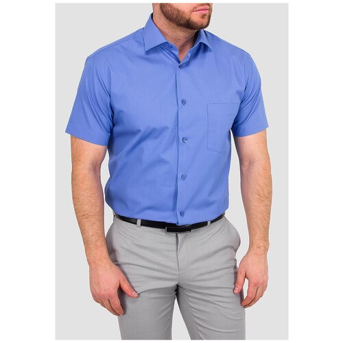 фото Рубашка мужская короткий рукав greg 230/109/az/z, полуприталенный силуэт / regular fit, цвет голубой, рост 174-184, размер ворота 40