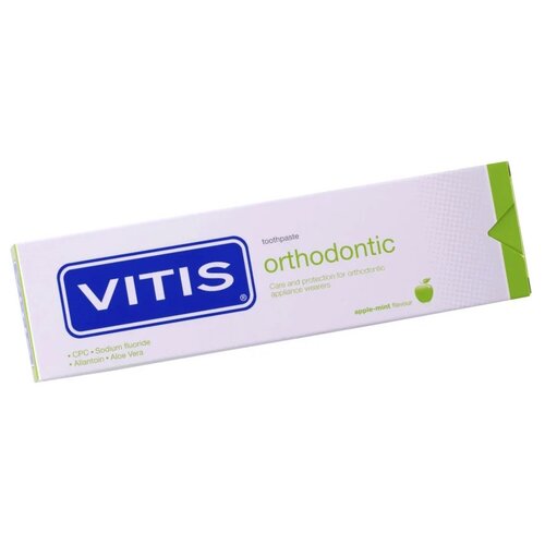 Зубная паста VITIS Vitis Orthodontic, яблоко и мята, 100 мл, 157 г, белый зубная паста dentaid vitis aloe vera яблоко и мята 100 мл 151 г