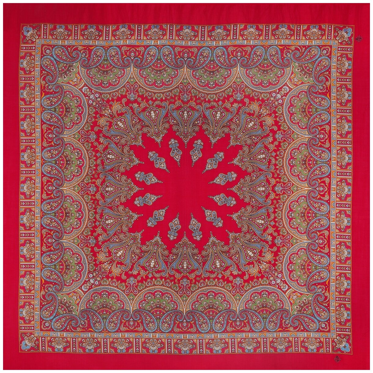 Павловопосадские платки/Шерстяной платок с шелковой бахромой 1581 Волшебный танец вид 5 красный