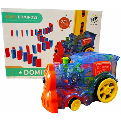 Интерактивный Паровозик Домино Domino Train, поезд домино развивающая игрушка для детей, светится, звучит 80 psc.