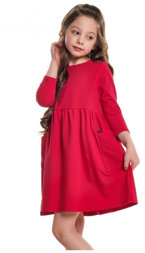 Платье Mini Maxi, хлопок, трикотаж, однотонное, размер 116, красный