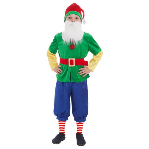 фото Карнавальный костюм "гном зелёный", колпак, жакет, бриджи, борода, пояс, р. 32, рост 122-128 см страна карнавалия