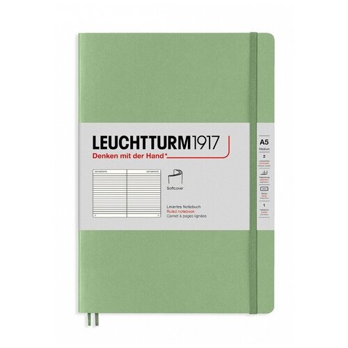 Блокнот Leuchtturm1917 361590 пастельный зеленый А5, 123 страницы, цвет бумаги бежевый