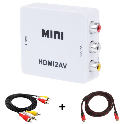 Конвертер переходник из HDMI в AV (HDMI2AV) / комплект с проводами RCA и HDMI / белый переходник конвертер с hdmi на rca hdmi2av белый