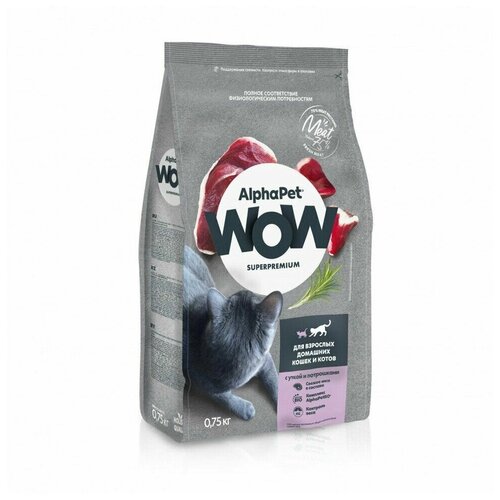 ALPHAPET WOW SUPERPREMIUM сухой корм для взрослых стерилизованных кошек и котов с уткой и потрошками 750г х 3 шт