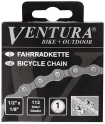 Цепь Ventura, для дорожных велосипедов, 1/2"x1/8", 112 звеньев, с замком в индивидуальной упаковке.