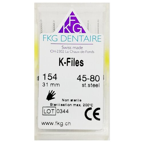 K-files - ручные стальные файлы, стандартная ручка, 31 мм, N45-80