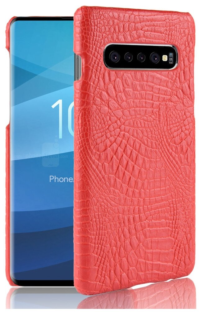 Чехол-панель MyPads для Samsung Galaxy S10 SM-G973F тонкий задний бампер на пластиковой основе с отделкой под кожу крокодила красный