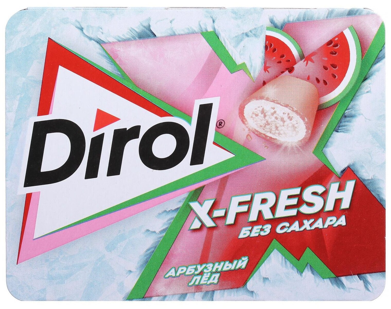 DIROL X-Fresh Арбузный лед жевательная резинка б/с сахара с арбузным вкусом 16г - фотография № 1