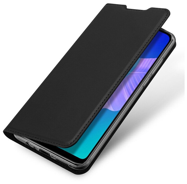 Чехол-книжка MyPads для Huawei P40 Lite E водоотталкивающий с мульти-подставкой на жесткой металлической основе черный