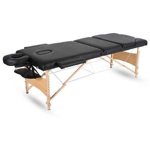 Массажный стол с вырезом для лица и поднятием 3-й сеции/ Кушетка раскладная косметологическая 185х70 на деревянных ножках (чёрный)