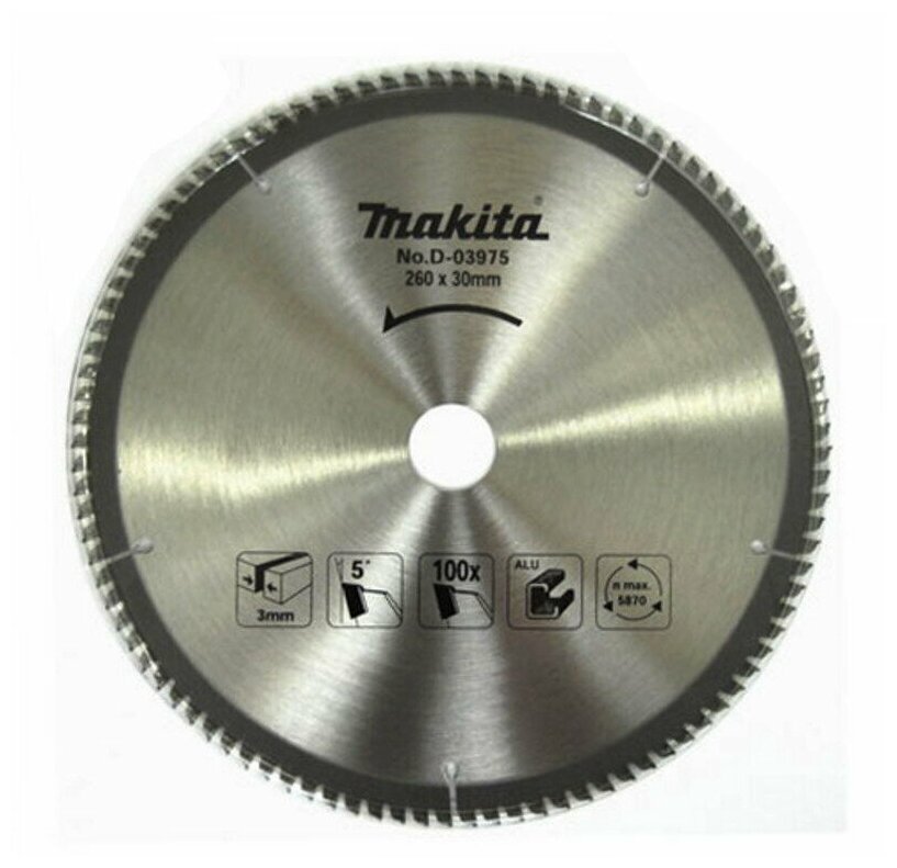 Пильный диск для алюминия 260x30x1.8x100T Makita D-03975