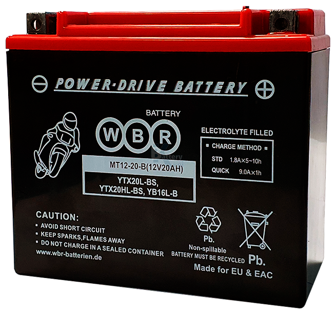 MT 12-20-B Аккумулятор для мототехники WBR, полярность: обратная (- +) (12V | 20Ah | 270A)