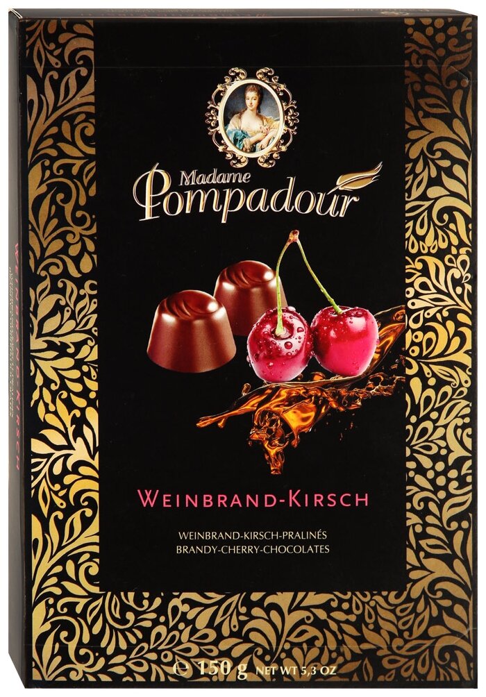 Шоколадные конфеты Madam Pompadour с начинкой бренди и вишня "Weinbrand-Kirsch", 150 г