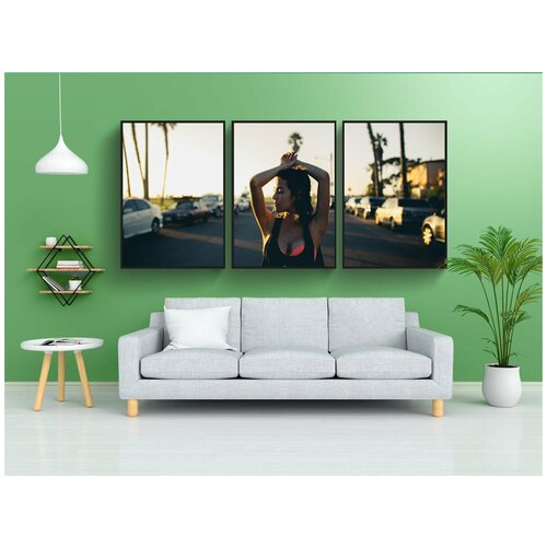 фото Набор модулных постеров для интерьера "заход солнца, женщина, лос-анджелес" 60x90 см. в тубусе, без рамки lotsprints