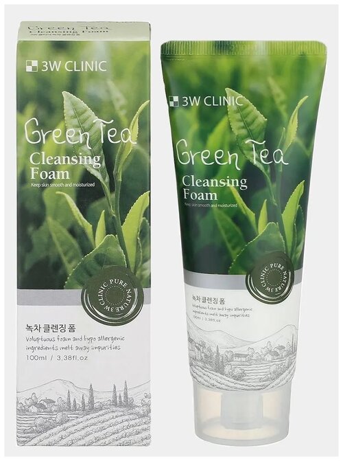 3W Clinic пенка для умывания Green Tea Foam Cleansing, 100 мл