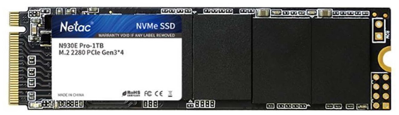 Накопитель SSD M.2 2280 Netac NT01N950E-001T-E4X N950E Pro 1TB PCIe Gen3*4 NVMe 3D TLC 3500/3000MB/s heatsink