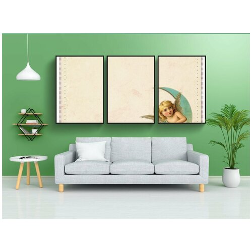 фото Набор модулных постеров для интерьера "задний план, винтаж, ангел" 60x90 см. в тубусе, без рамки lotsprints