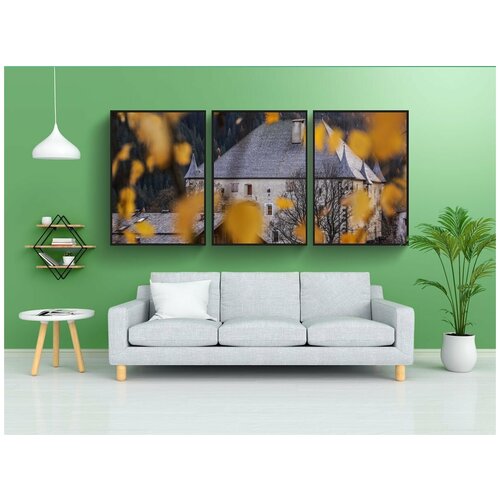 фото Набор модулных постеров для интерьера "замок, венгрия, листья" 60x90 см. в тубусе, без рамки lotsprints