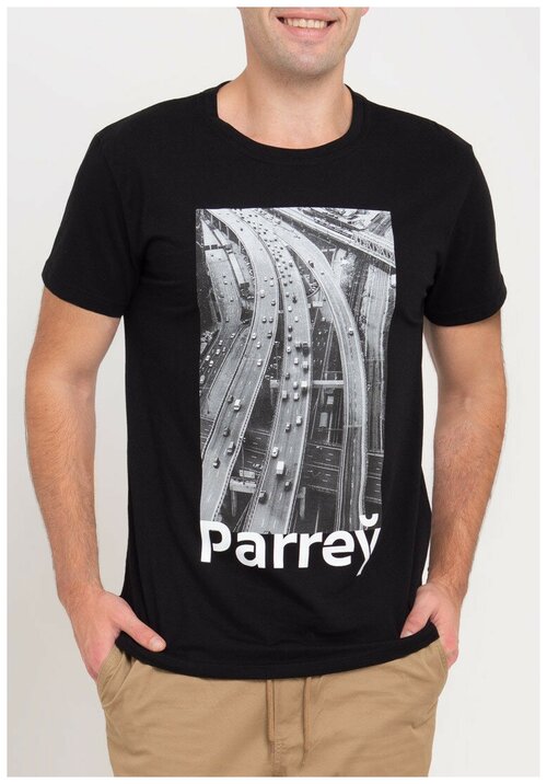 Черная мужская футболка Parrey, белый принт Interchange размер XL