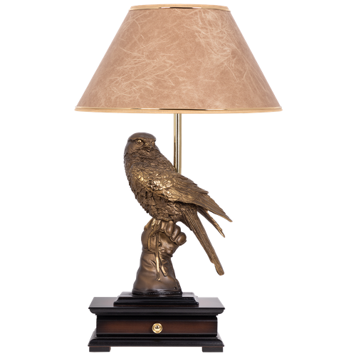 Настольная лампа BOGACHO Соколиная охота бронзовая со светло-коричневым абажуром