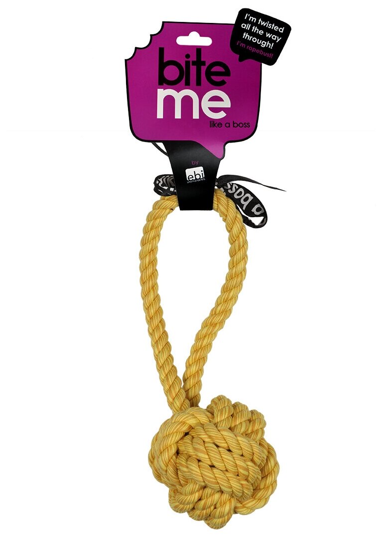 EBI Игрушка для собак веревочная c петлёй "Bite me", жёлтая, 28см (Нидерланды) - фото №2