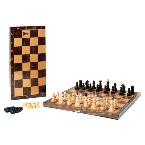 Игра 2в1 малая с обиходными деревянными шахматами 