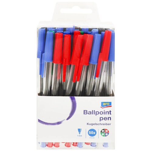ручки шариковые 50 шт ARO Набор шариковых ручек Ballpoint pen, 1.0 мм, 513207, 50 шт.