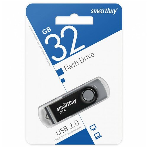 USB Flash Drive 32Gb - SmartBuy UFD 2.0 Twist Black SB032GB2TWK комплект 6 штук флеш память smartbuy ufd 2 0 032gb twist black sb032gb2twk