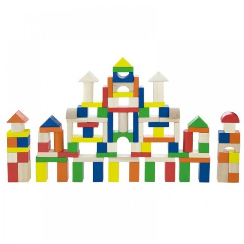 фото Конструктор viga toys 50334 цветные кубики большая стройка 100 шт в ведре (дерево) vigatoys