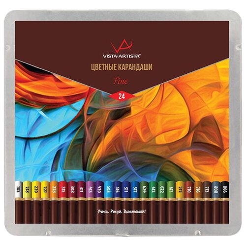 VISTA-ARTISTA Fine VFCM-24 Набор цветных карандашей заточенный 24 цв. в металлической коробке