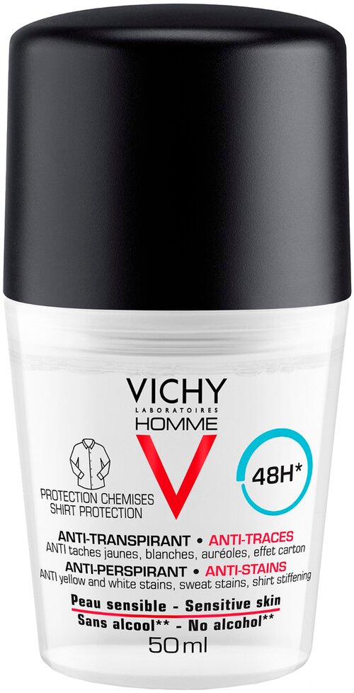 Дезодорант-антиперспирант шариковый Vichy Homme защита от пятен 48 часов. 50 мл