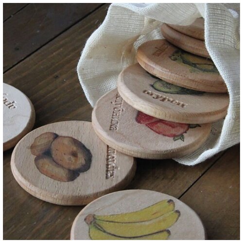 Развивающие игрушки из дерева, набор деревянные фишки «Овощи и Фрукты»