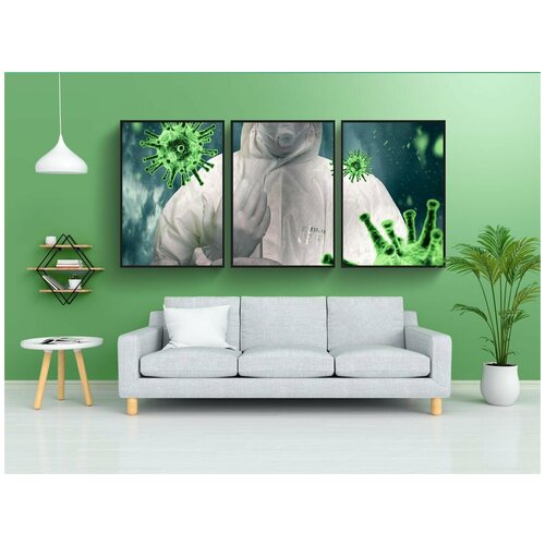 фото Набор модулных постеров для интерьера "корона, вирус, пандемия" 60x90 см. в тубусе, без рамки lotsprints