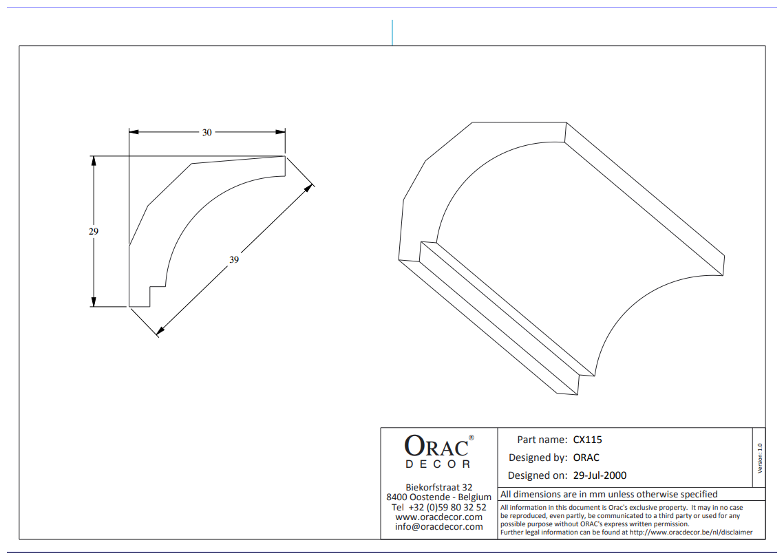 Карниз Orac Axxent 30x30 мм потолочный плинтус дюрополимер под покраску Orac Decor CX115-2 метра