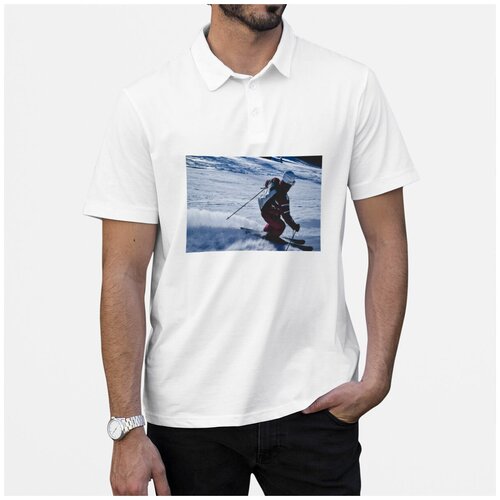 Рубашка- поло CoolPodarok Лыжник Горка Торможение Палки Снег